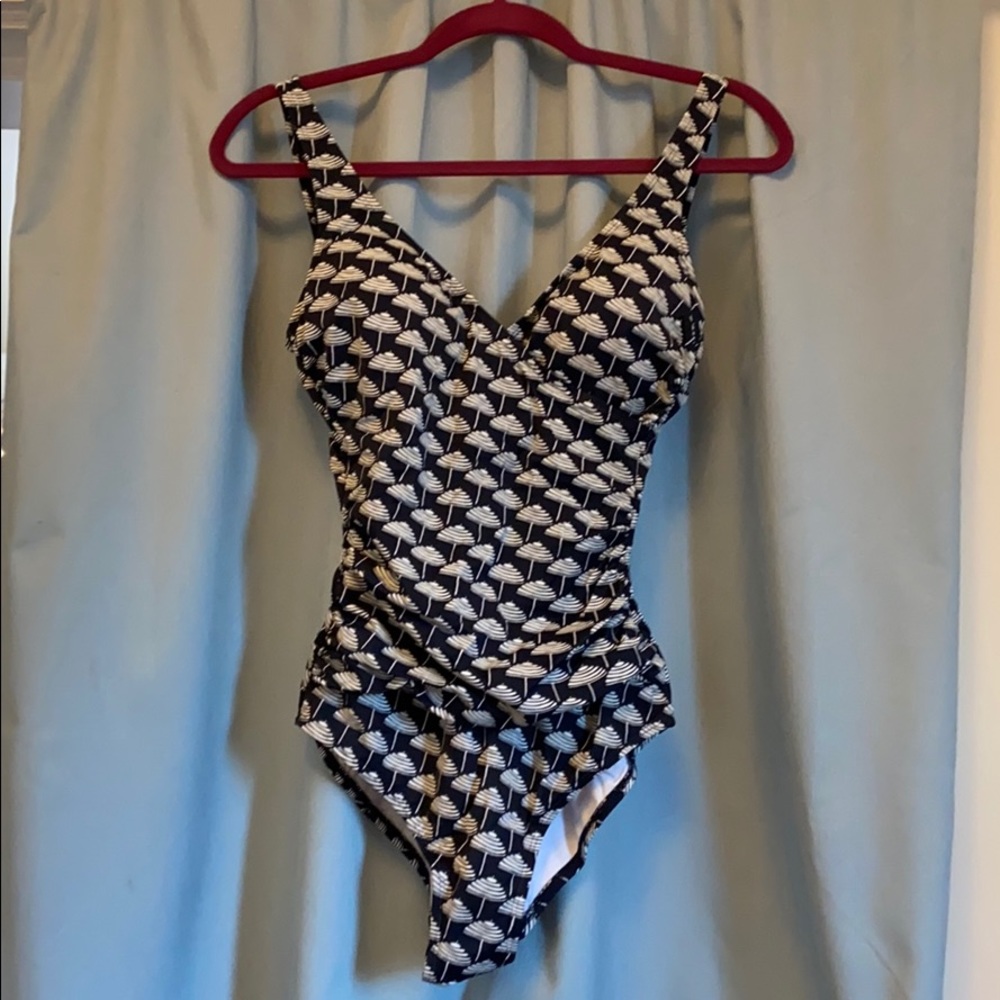 Biden one-piece wrap navy umbrella swimsuit 6R